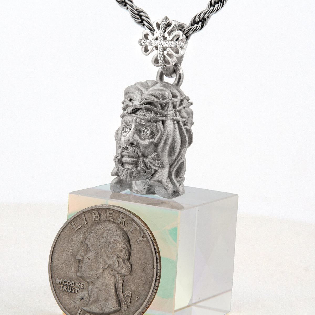 Micro Black Jesus Diamond Pendant